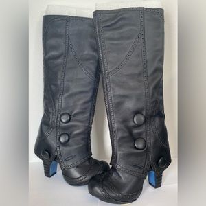 Irregular Choice RARE Black Leather Hi Spit Spot platform Boots Size 8 New